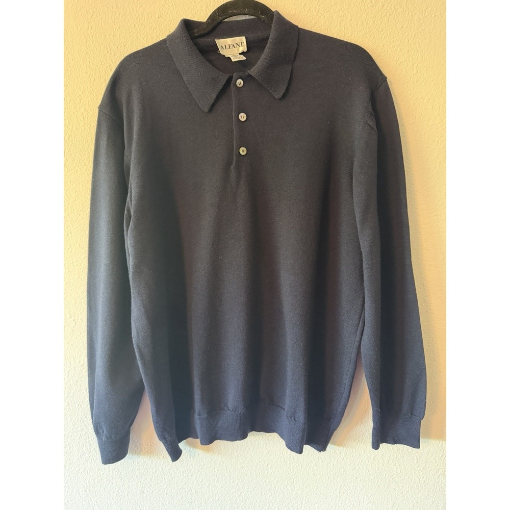 Alfani Dark Blue collared 3 Button pullover 100% Wool Sweater Mens Sz 2XL